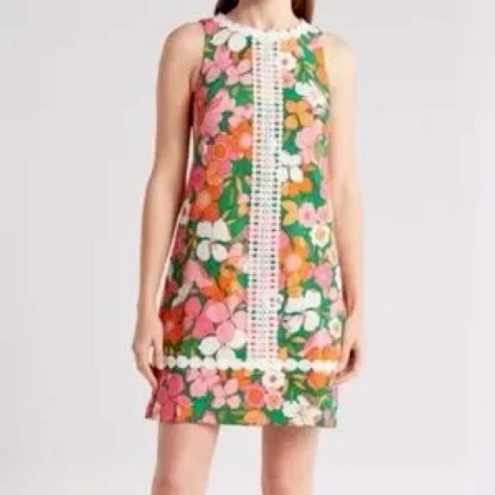 Eliza J Floral Lace Trim Shift Dress In Green Pink Multicolored Sz 10 NWT